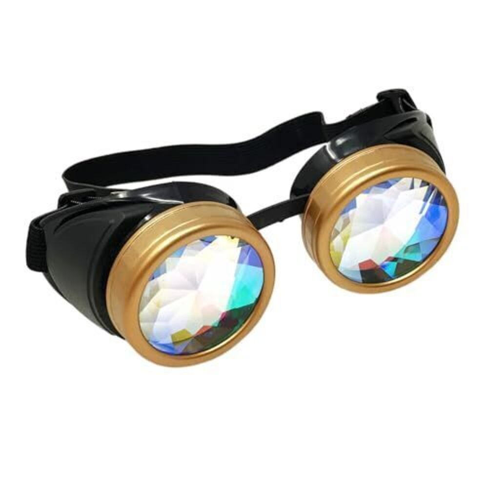 3301 Rave Kaleidoscope Goggles Vintage Gold Steampunk Glasses Rainbow